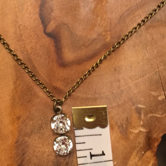 Antique Brass Crystal Drop Necklace - Picture 7 of 7